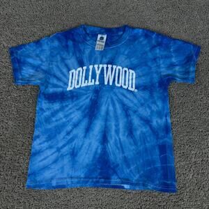 Dollywood Shirt Girls Small Blue White Tie Dye Short Sleeve Casual Cotton Kids